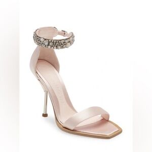 New Alexander McQueen 36.5 pink heels rhinestone satin crystal cuff stiletto